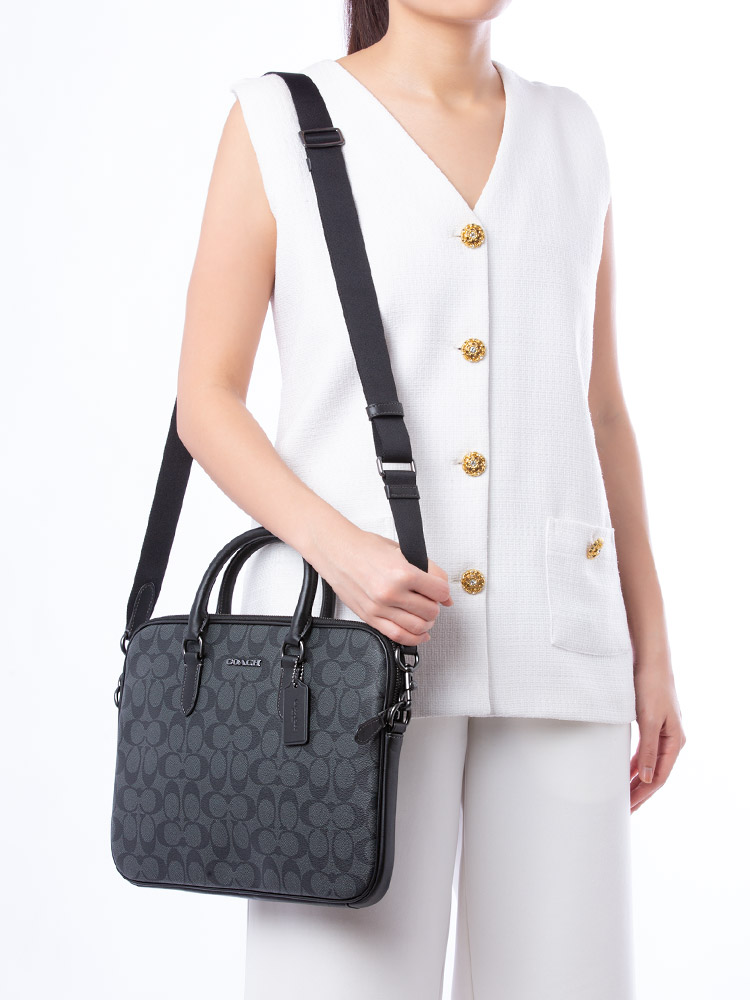 Men CJ630 Signature Canvas Liam Compact Briefcase Charcoal