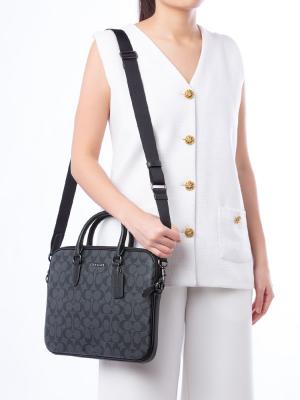 Men CJ630 Signature Canvas Liam Compact Briefcase Charcoal