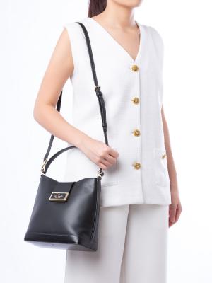 Reegan Smooth Leather Bucket Bag Black