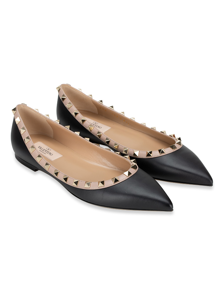Nappa Rockstud Ballerina Flats Black Poudre Sz 37.5