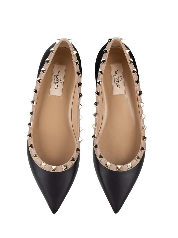 Nappa Rockstud Ballerina Flats Black Poudre Sz 37.5