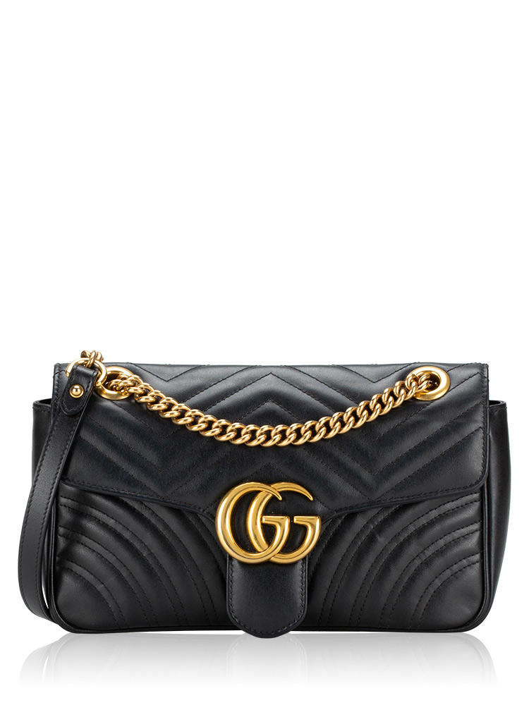 GG Marmont Matelasse Small Flap Shoulder Bag Black