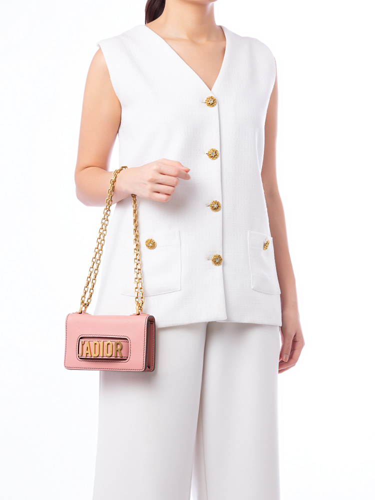 Grained Calfskin J'Adior Mini Chain Flap Bag Blush