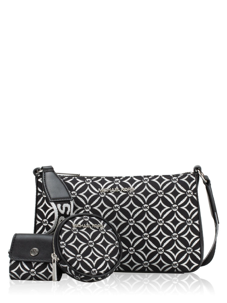 Metallic Signature Jet Set Small Crossbody With Tech Pouch Black
