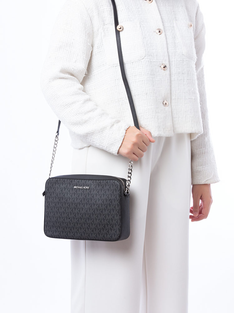 Jet Set Item Signature Large Crossbody Black Silver