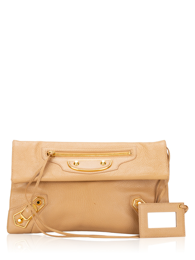 Gold Metallic Edge Envelope Clutch Beige