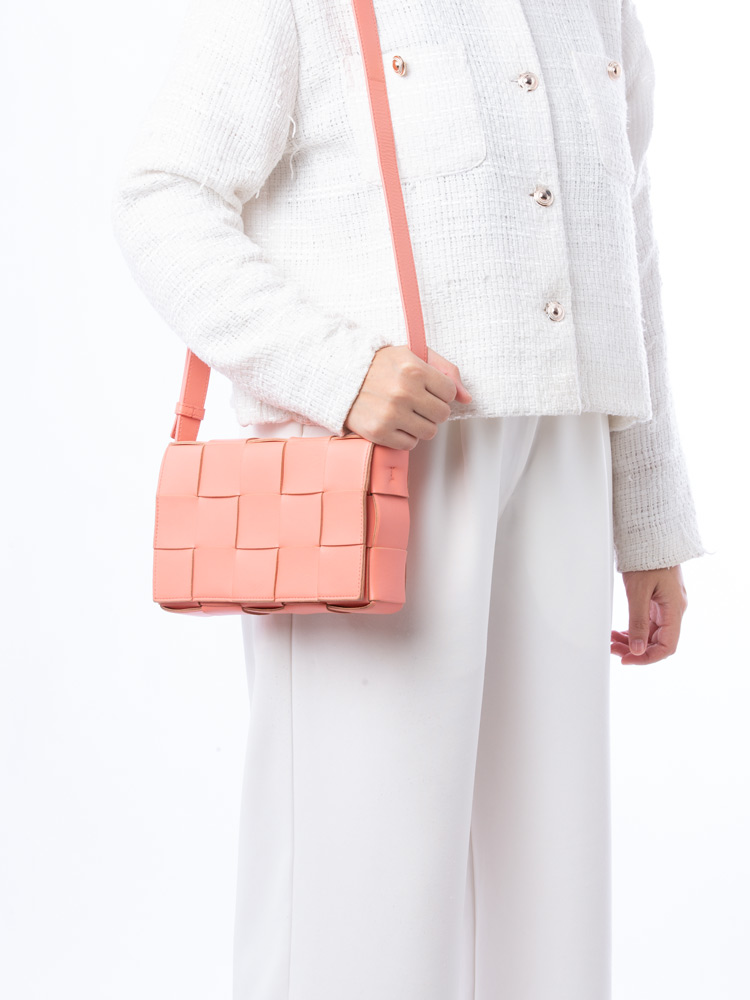 Nappa Maxi Intreccio Cassette Crossbody Peach