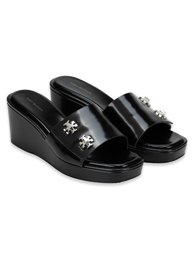 Turnlock Leather 60mm Wedge Sandal Black Sz 8