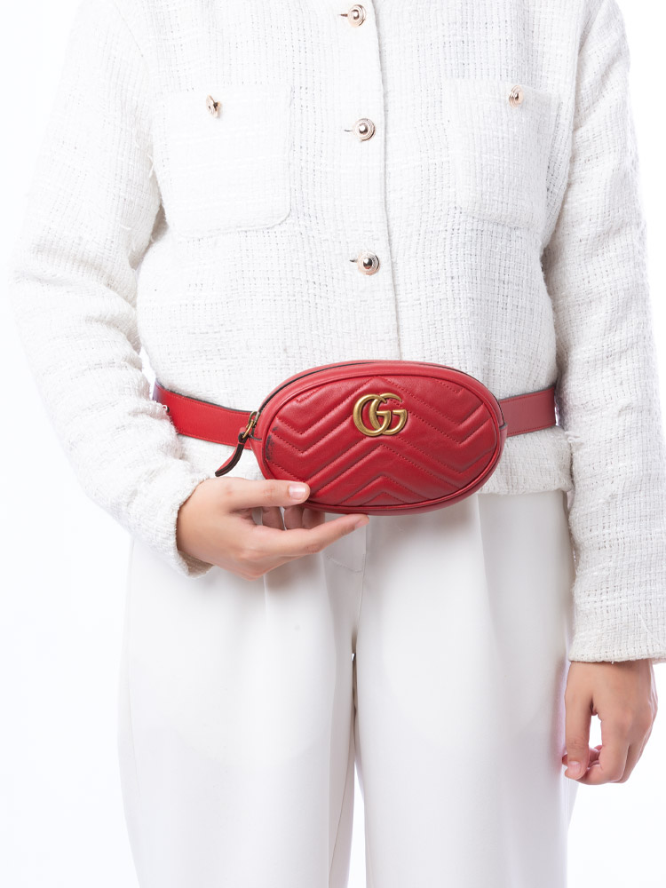 GG Marmont Matelasse Belt Bag Hibiscus Red Sz 85