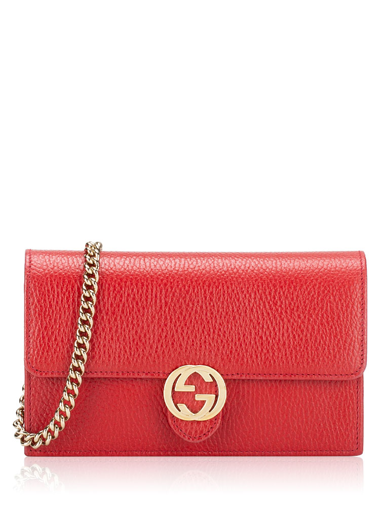 Dollar Calfskin Interlocking G Chain Wallet Red