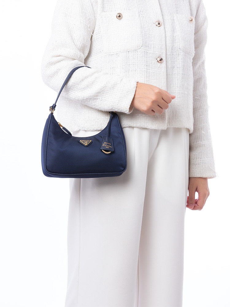 Re-Nylon Saffiano Re-Edition 2005 Mini Hobo Navy