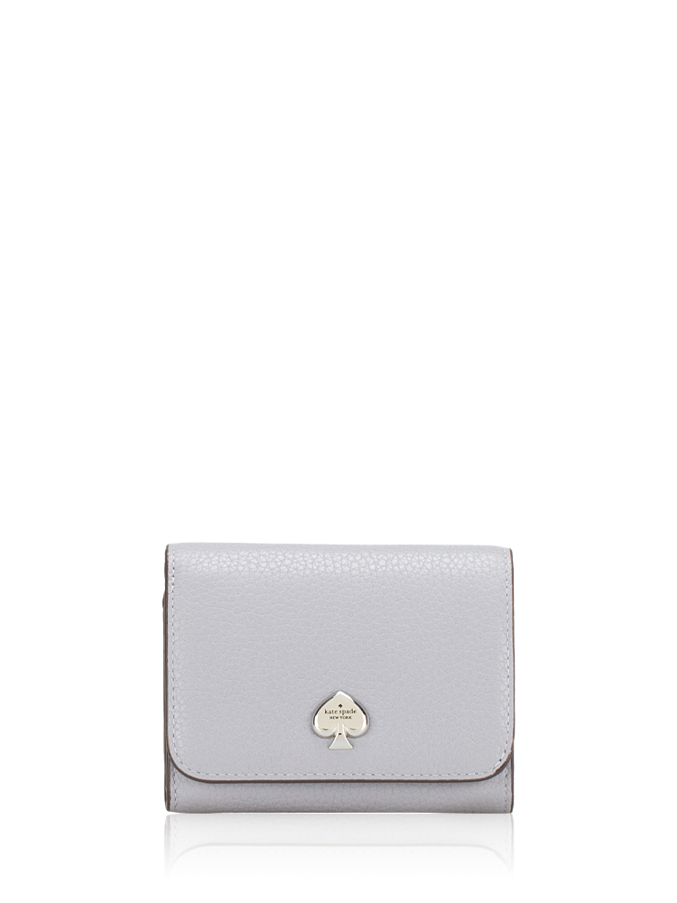 Kayla Pebbled Leather Small L-Zip Wallet Mountain Grey