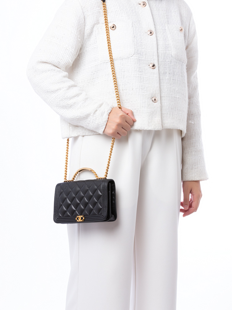 Caviar Boy Wallet on Chain WOC with Top Handle Black