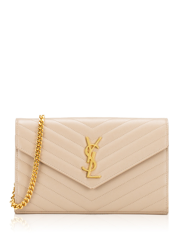 Grain De Poudre Matelasse Monogram 22cm Chain Wallet Beige