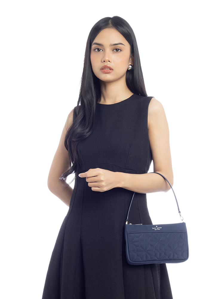 Flower Spade Quilted Nylon Convertible Wristlet Navy