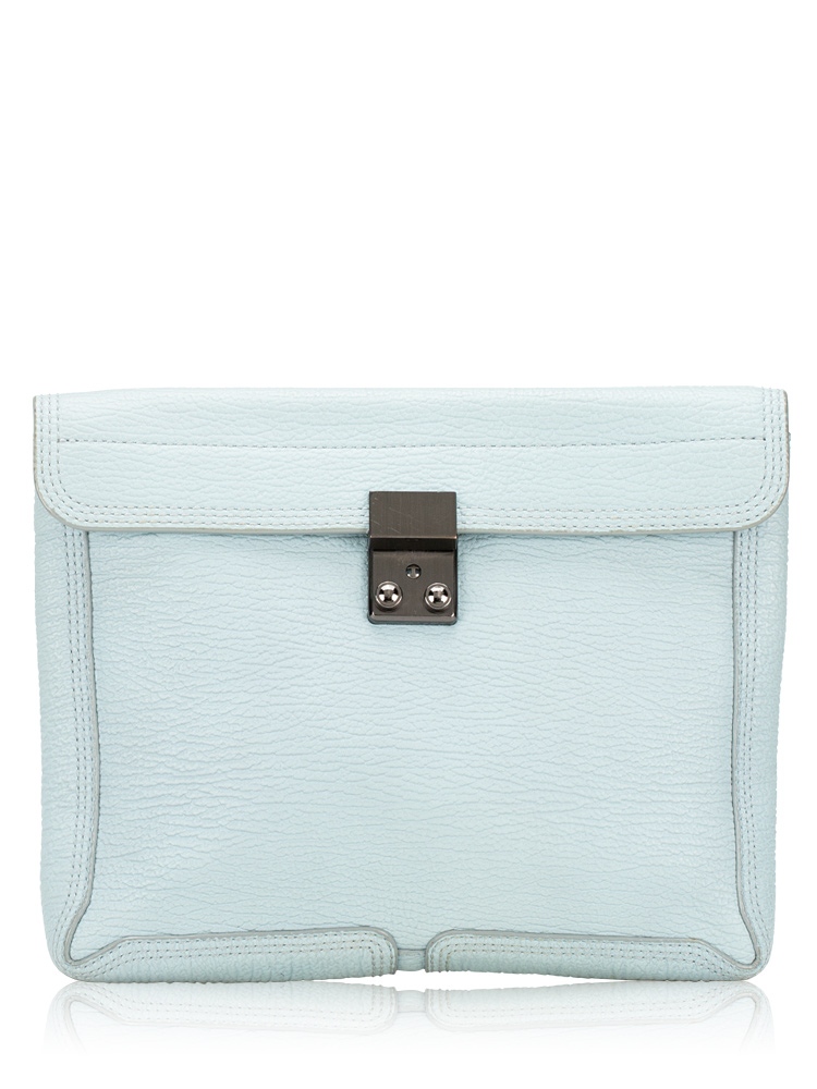 3.1 Textured Calfskin Pashli Clutch Light Blue