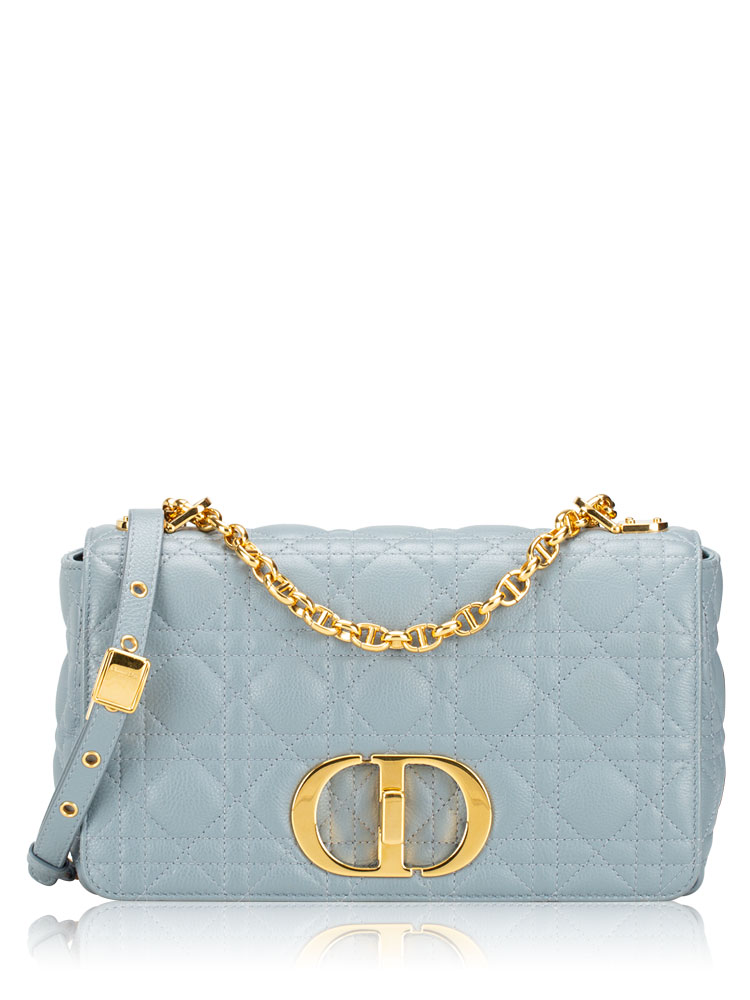 Calfskin Cannage Caro Medium Shoulder Bag Cloud Blue