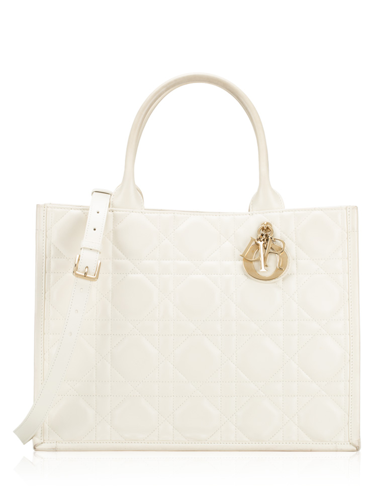 Calfskin Macrocannage Medium Book Tote White