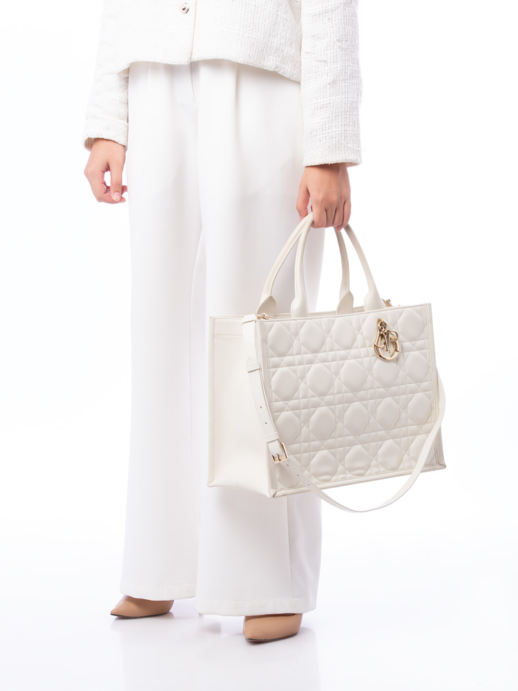 Calfskin Macrocannage Medium Book Tote White