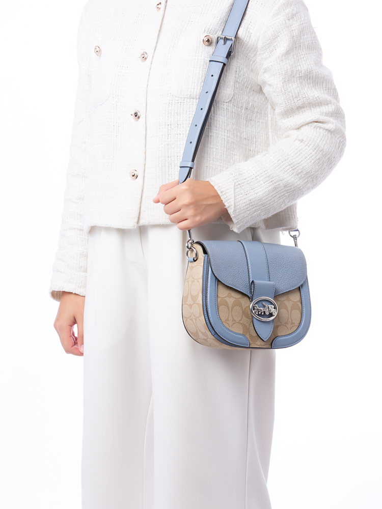 C2806 Signature Georgie Saddle Bag Light Khaki Marble Blue