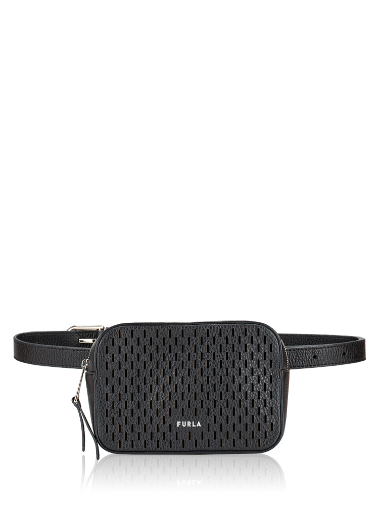 Block Leather Belt Bag Black