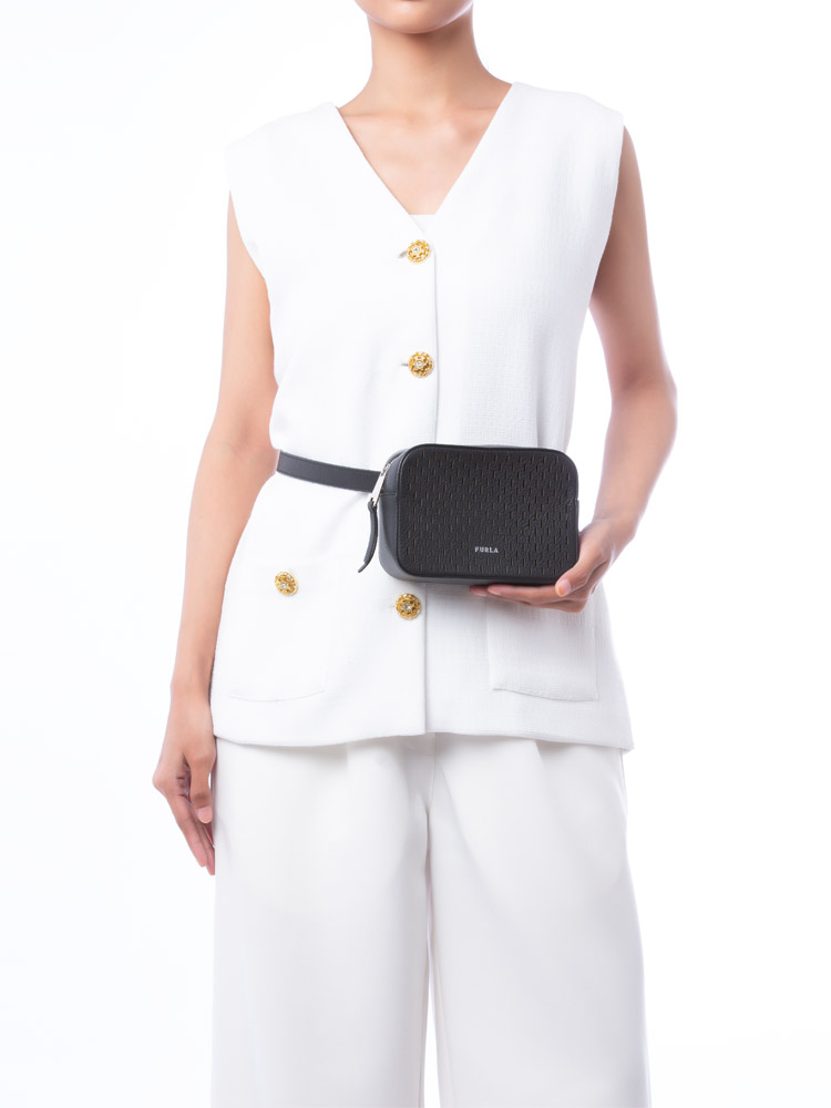 Block Leather Belt Bag Black