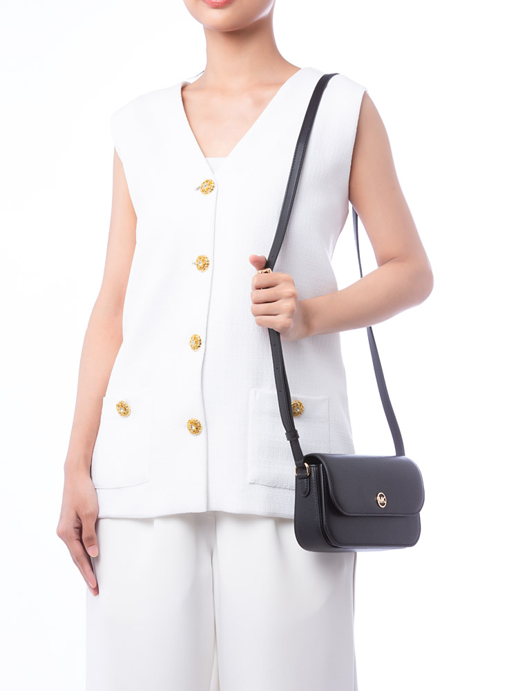 Leather Jet Set Small Flap Crossbody Black