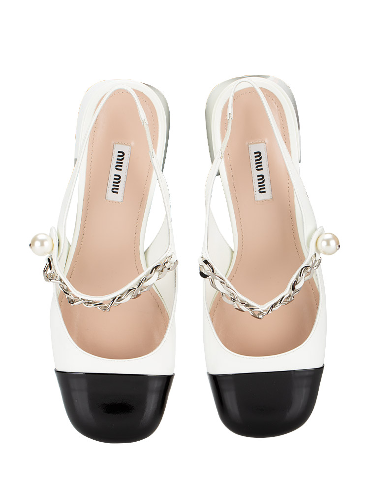 Patent Leather Two Tone Slingback Pumps Bianco Nero Sz 39