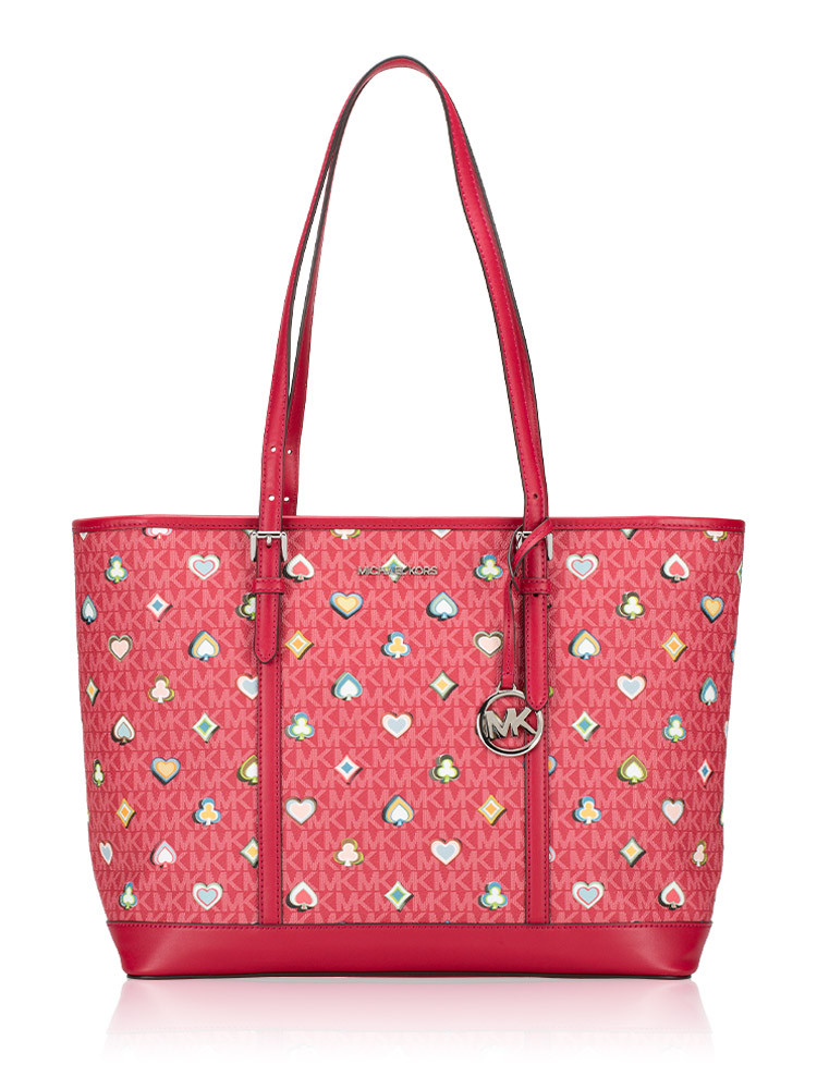 Signature Printed Jet Set Large Tote Dark Raspberry