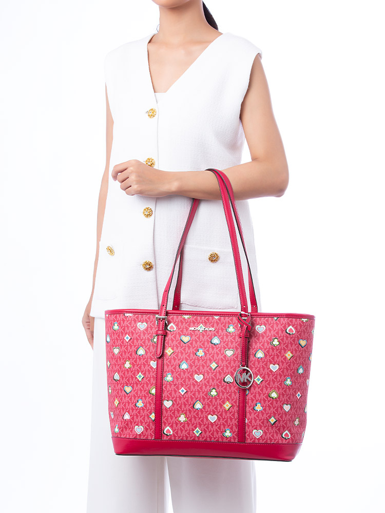 Signature Printed Jet Set Large Tote Dark Raspberry