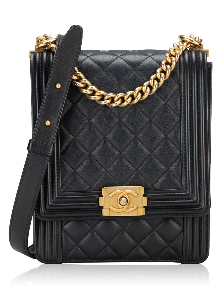 Calfskin North South Boy Flap Bag Black