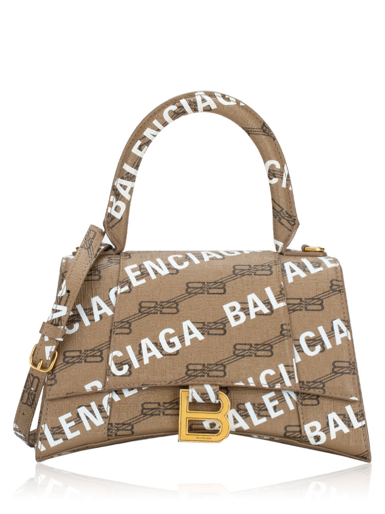 Coated Canvas BB Allover Hourglass Small Top Handle Bag Beige Brown White