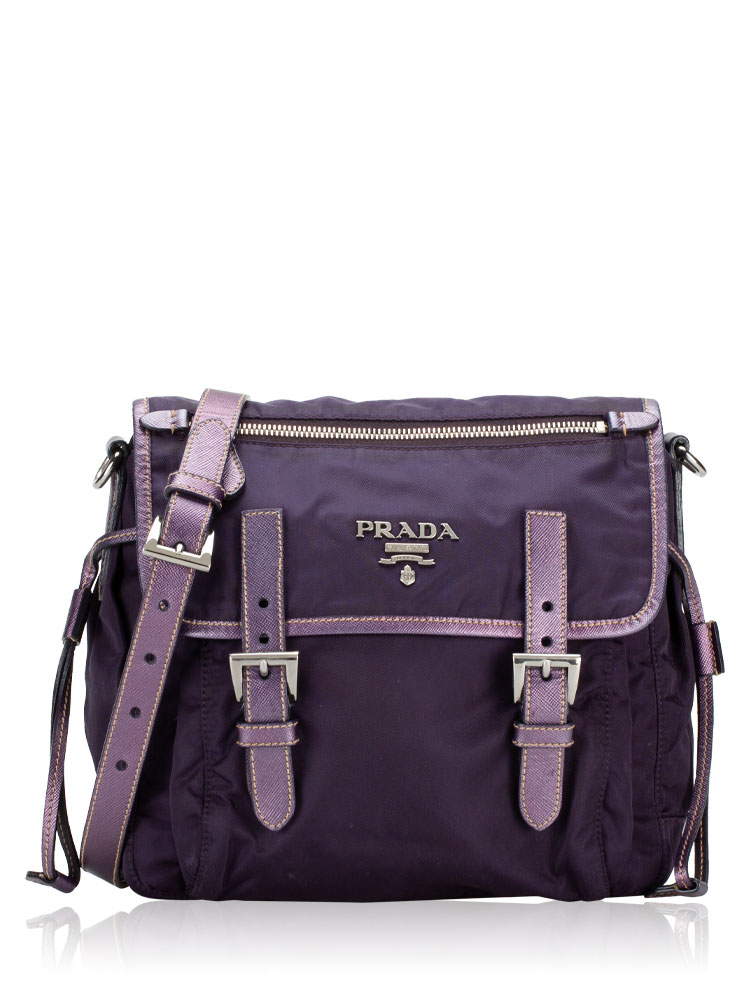 Tessuto Saffiano Double Buckle Messenger Viola