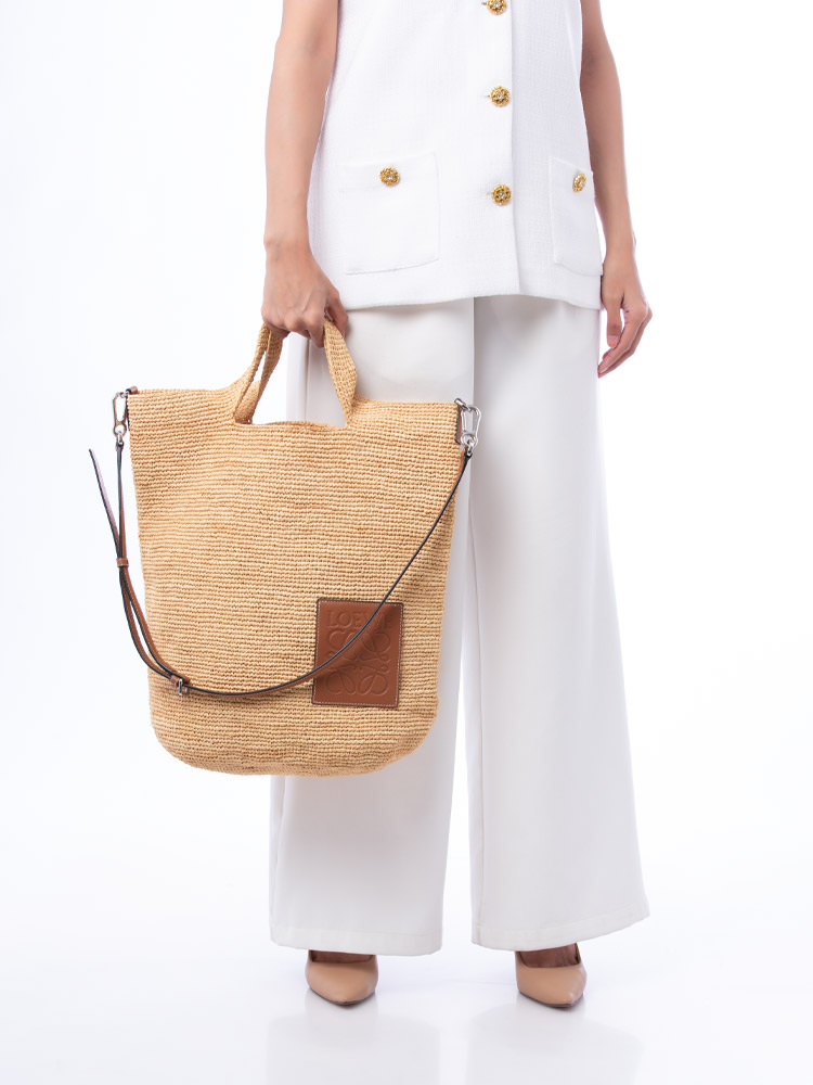 Raffia Slit Tote Bag Natural