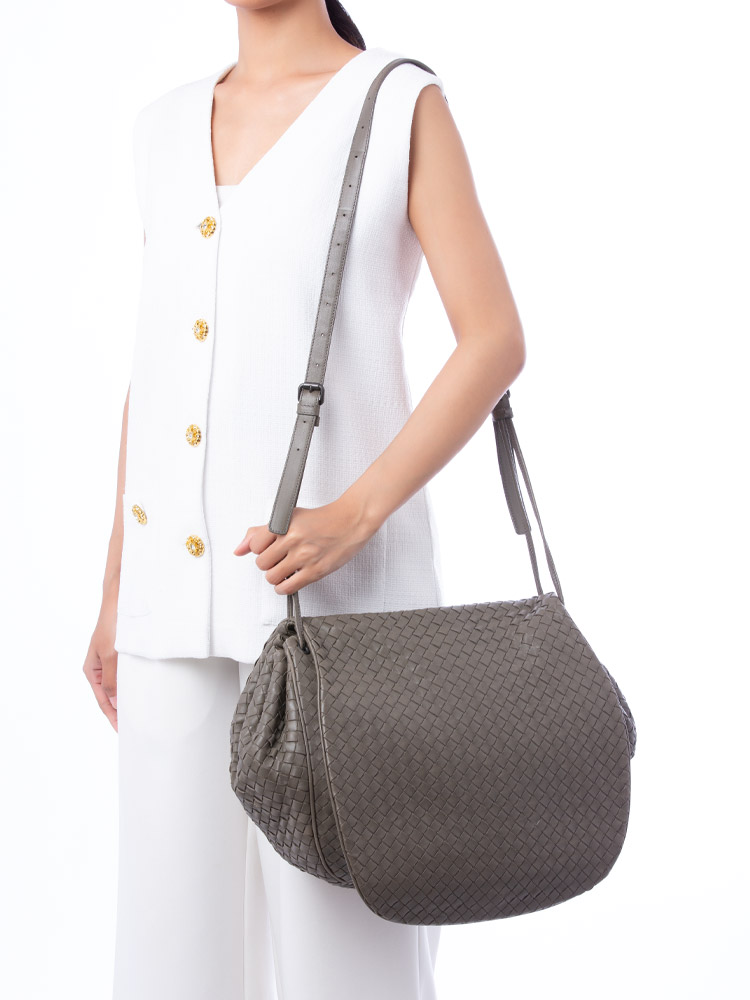 Nappa Intrecciato Flap Messenger Grey