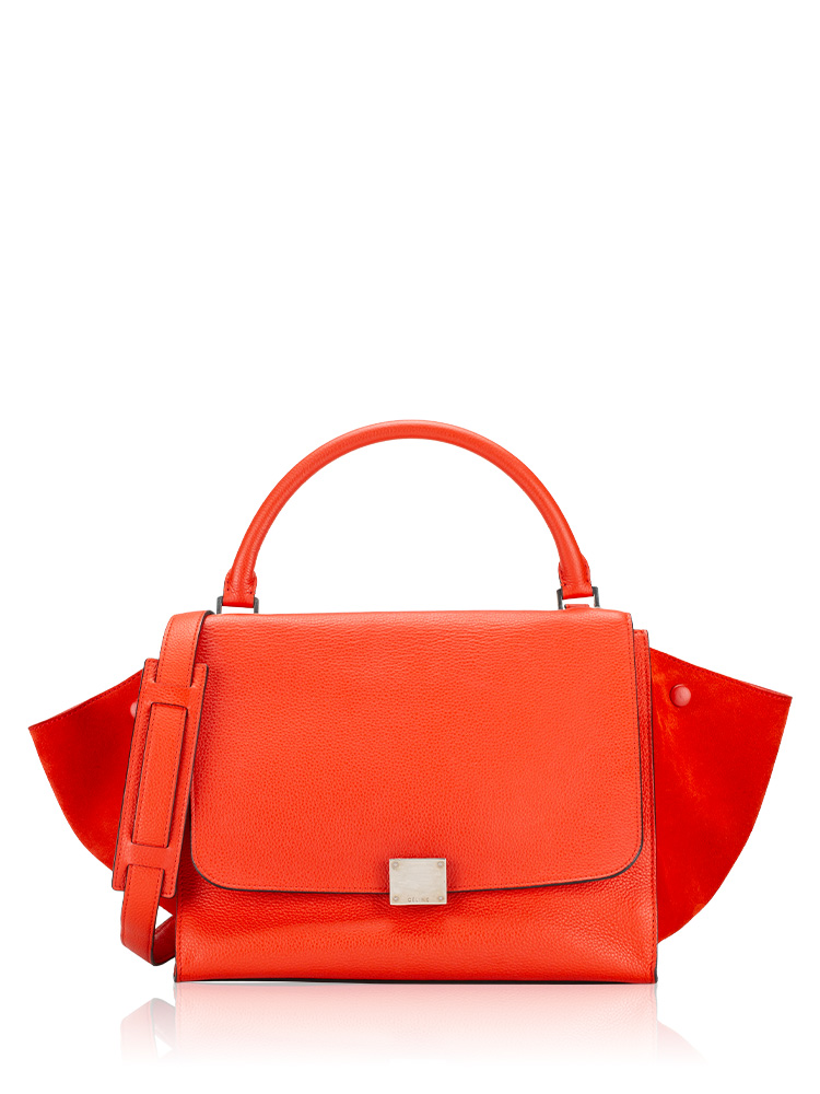 Drummed Calfskin Suede Medium Trapeze Vermillon