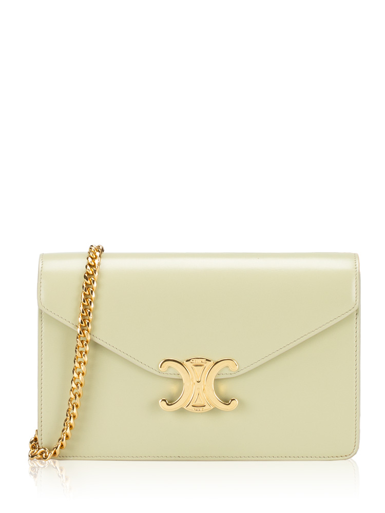 Shiny Calfskin Triomphe Margo Chain Wallet Almond