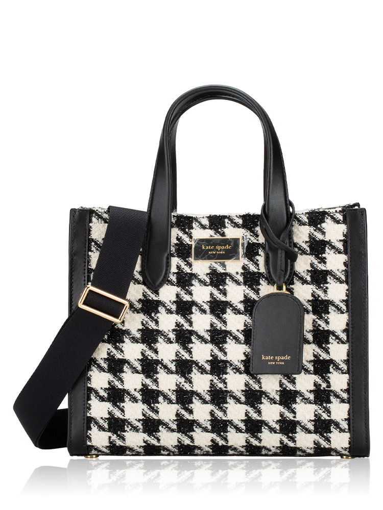 Manhattan Houndstooth Tweed Small Tote Black Multi