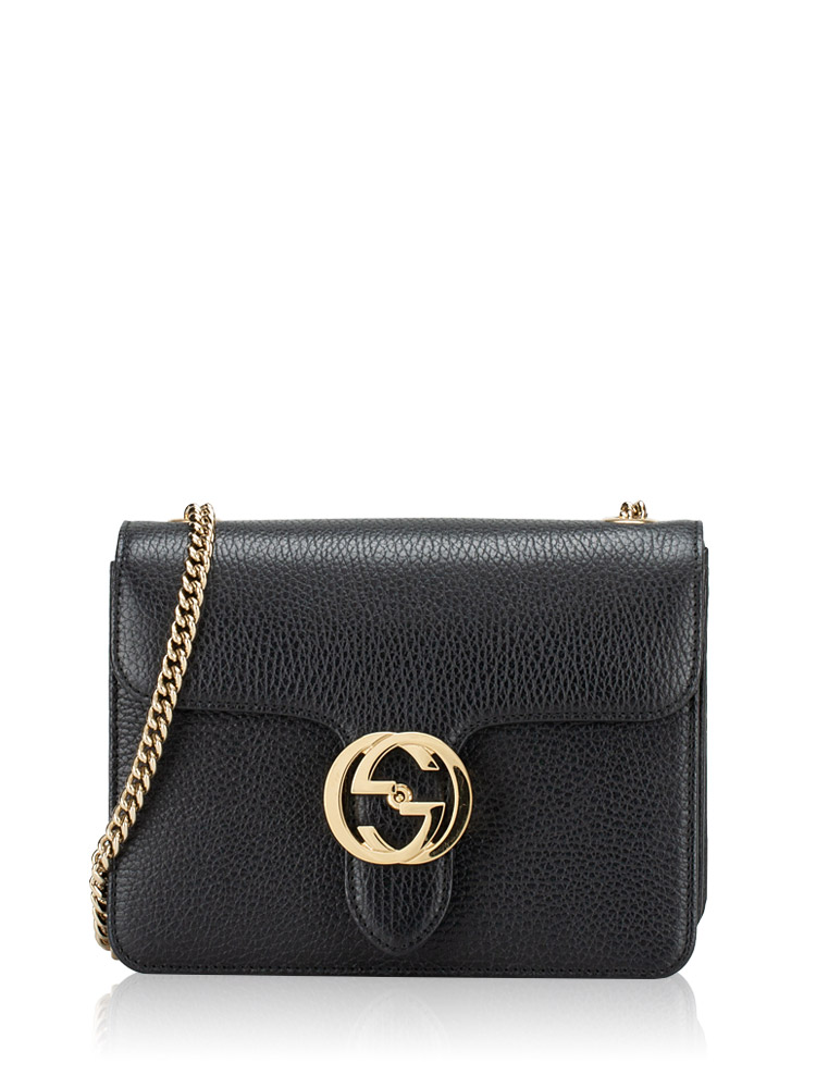 Dollar Calfskin Interlocking G Small Shoulder Bag Black