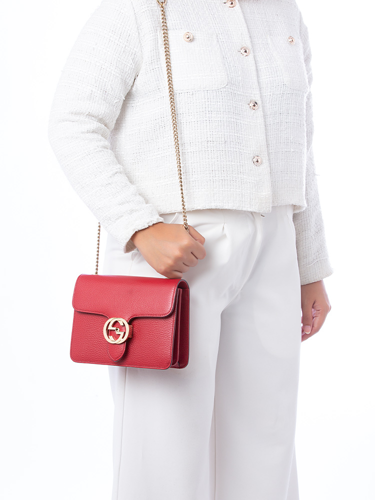 Dollar Calfskin Interlocking G Small Shoulder Bag Red