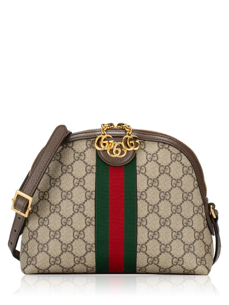 GG Supreme Web Ophidia Small Dome Shoulder Bag Beige Brown
