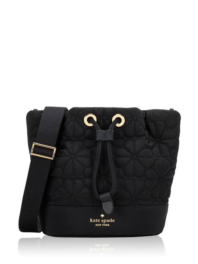 Flower Spade Quilted Nylon Mini Bucket Bag Black