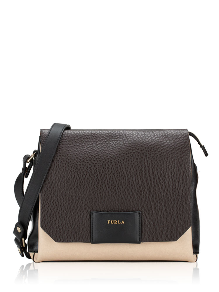 Meridienne Colorblock Leather Shoulder Bag Brown Black Beige