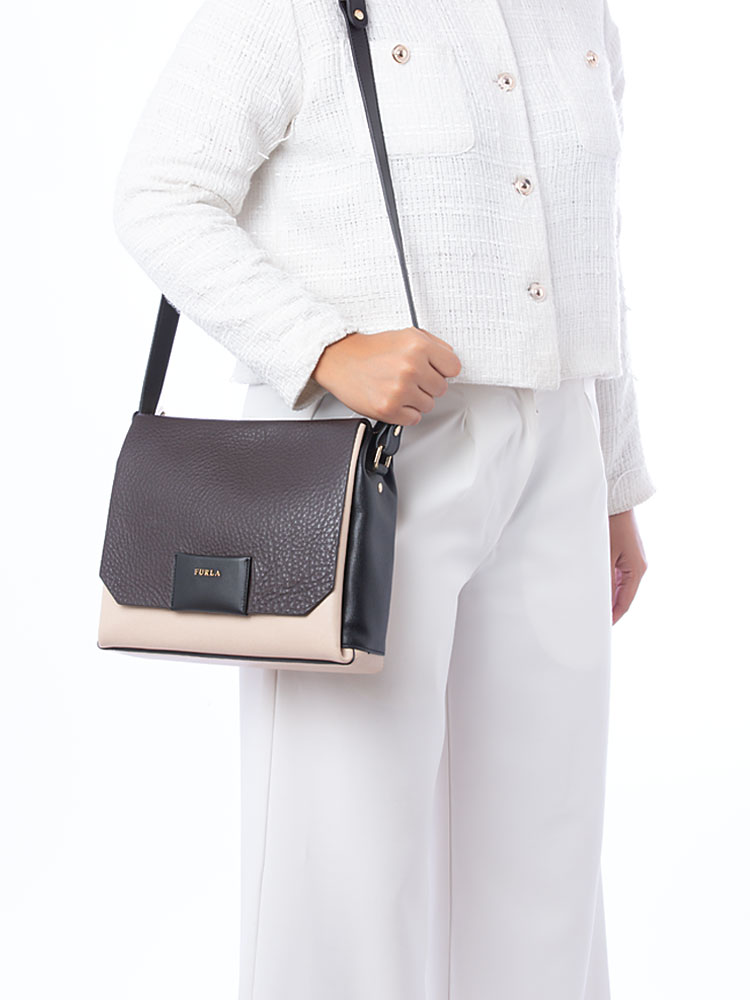 Meridienne Colorblock Leather Shoulder Bag Brown Black Beige