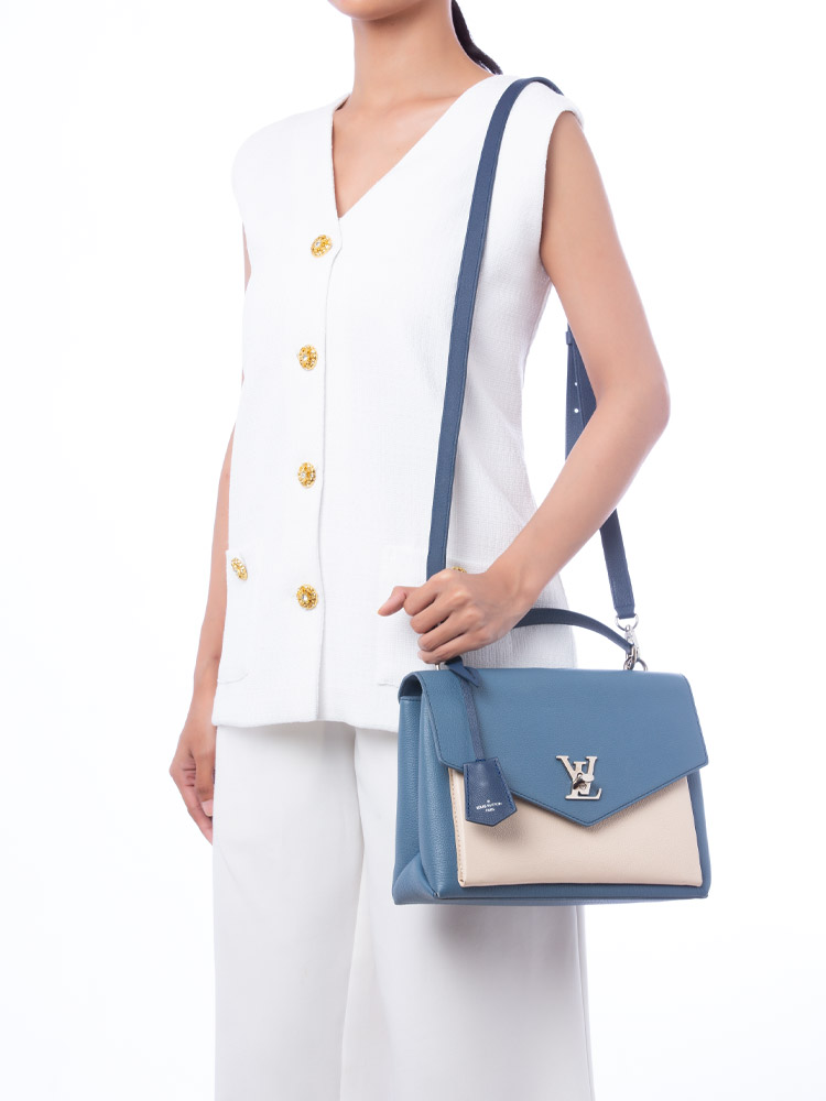 Soft Calfskin My Lockme Top Handle Blue Jean Creme