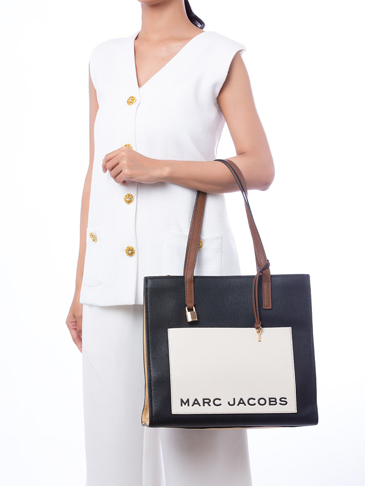 4R4HTT033H01 Grind Colorblock Leather Tote Black Multi