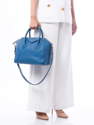 Sugar Goatskin Small Antigona Indigo Blue