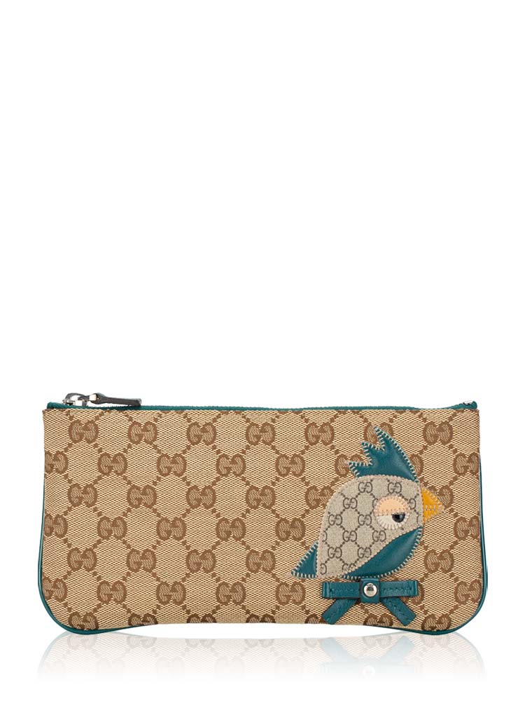 GG Canvas Zoo Bird Mini Pouch Beige Green