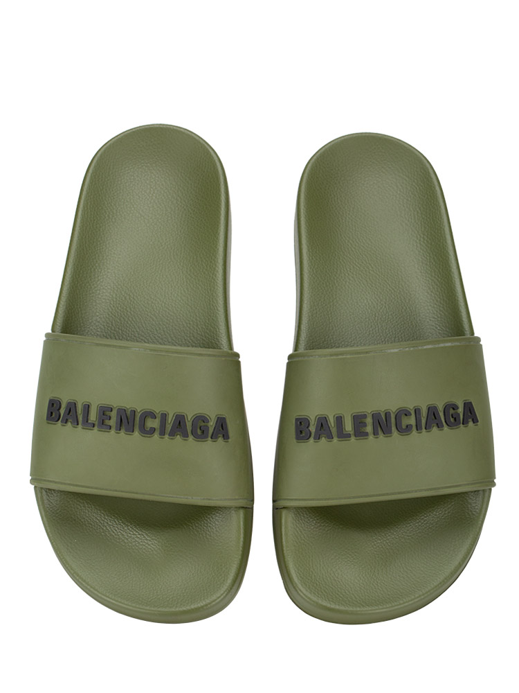 Rubber Logo Pool Slide Sandals Army Green Sz 37