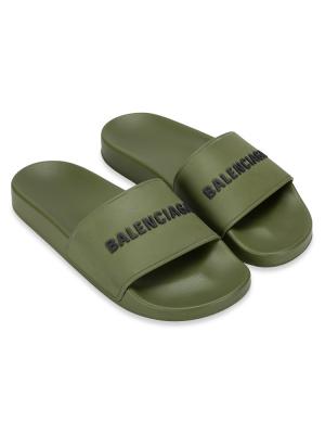 Rubber Logo Pool Slide Sandals Army Green Sz 37
